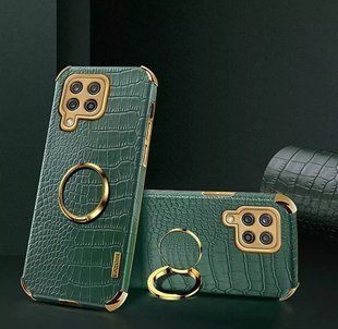 Чехол для Samsung Galaxy A12 / M12 с тиснением под кожу крокодила и магнитным держателем Green
