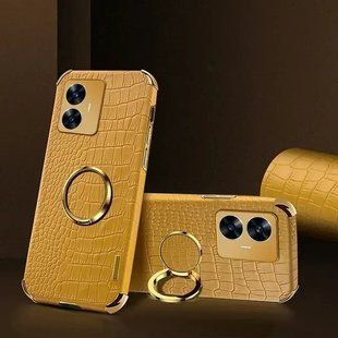 Чехол для Realme C55 с тиснением под кожу крокодила и магнитным держателем Yellow