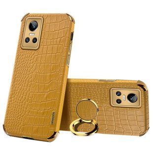 Чехол для Realme GT Neo 3 с тиснением под кожу крокодила и магнитным держателем Yellow