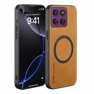 Кожаный чехол OLGE с MagSafe для Motorola Edge 60 Fusion Golden brown