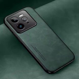 Кожаный чехол Sheepskin с магнитом для Realme GT 7 Pro Green
