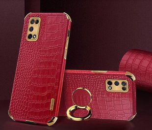 Чехол для Realme 7 5G / Realme V5 5G / Oppo K7X с тиснением под кожу крокодила и магнитным держателем Red