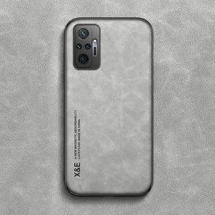 Кожаный чехол Sheepskin с магнитом для Xiaomi Redmi Note 10 Pro Light gray