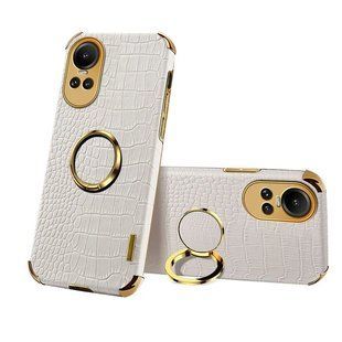 Чехол для Oppo Reno10 Pro Global с тиснением под кожу крокодила и магнитным держателем White