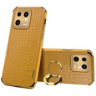 Чехол для Xiaomi 13 с тиснением под кожу крокодила и магнитным держателем Yellow