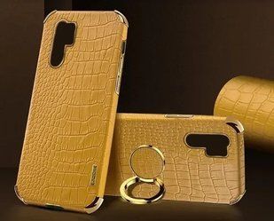Чехол для Oppo A91 / Reno3 4G с тиснением под кожу крокодила и магнитным держателем Yellow