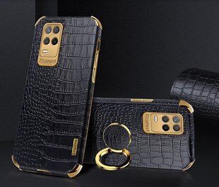 Чехол для Realme 8 / Realme 8 Pro с тиснением под кожу крокодила и магнитным держателем