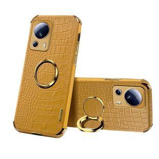 Чехол для Xiaomi 13 Lite с тиснением под кожу крокодила и магнитным держателем Yellow