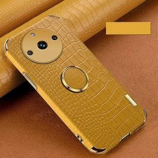Чехол для Realme 11 Pro с тиснением под кожу крокодила и магнитным держателем Yellow