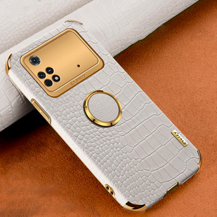 Чохол для Xiaomi Poco M4 Pro 4G з тисненням під шкіру крокодила і магнітним утримувачем White