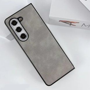 Кожаный чехол Sheepskin с магнитом для Samsung Galaxy Fold 6 Light gray