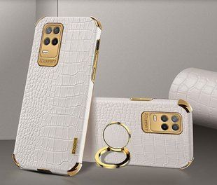 Чехол для Realme 8 / Realme 8 Pro с тиснением под кожу крокодила и магнитным держателем White