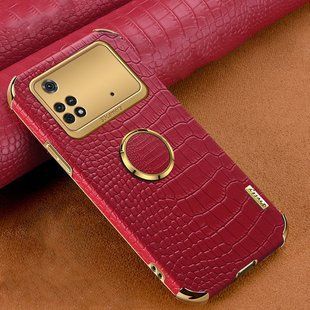 Чохол для Xiaomi Poco M4 Pro 4G з тисненням під шкіру крокодила і магнітним утримувачем Red