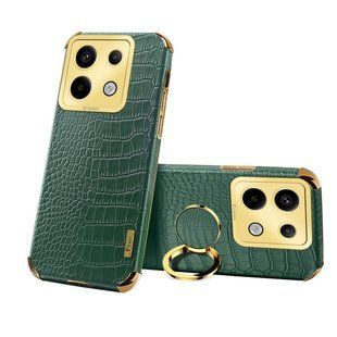 Чехол для Xiaomi Poco X6 с тиснением под кожу крокодила и магнитным держателем Green
