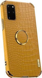 Чехол для Samsung Galaxy S20 Plus с тиснением под кожу крокодила и магнитным держателем Yellow