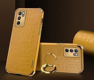 Чохол для Oppo Reno6 5G з тисненням під шкіру крокодила і магнітним утримувачем Yellow