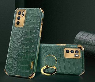 Чохол для Oppo Reno6 5G з тисненням під шкіру крокодила і магнітним утримувачем Green