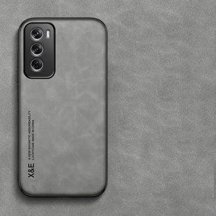 Кожаный чехол Sheepskin с магнитом для Oppo Reno12 Pro Light gray