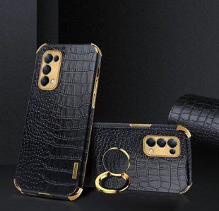 Чехол для Oppo Reno6 Pro 5G (Snapdragon) с тиснением под кожу крокодила и магнитным держателем