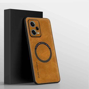 Шкіряний чохол OLGE з MagSafe для Xiaomi Redmi Note 12 Pro 5G Golden brown