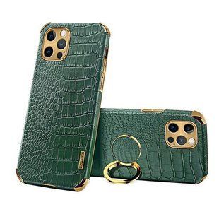 Чохол для Apple Iphone 12 Pro з тисненням під шкіру крокодила і магнітним кільцем Green