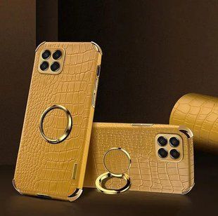 Чохол для Samsung Galaxy A22 5G з тисненням під шкіру крокодила та магнітним тримачем Yellow