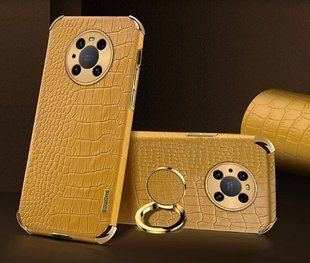 Чохол для Huawei Mate 40 з тисненням під шкіру крокодила і магнітним утримувачем Yellow