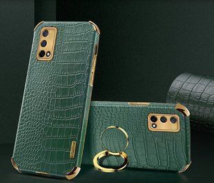 Чехол для Realme GT Master с тиснением под кожу крокодила и магнитным держателем Green