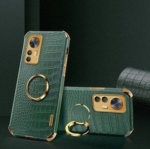Чехол для Xiaomi 12 / 12X с тиснением под кожу крокодила и магнитным держателем Green