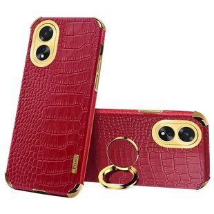 Чехол для Oppo A60 с тиснением под кожу крокодила и магнитным держателем Red