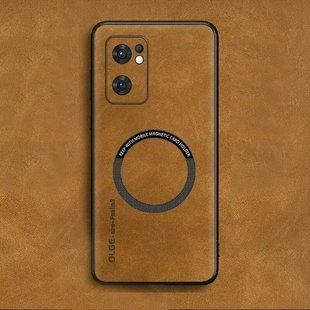 Кожаный чехол OLGE с MagSafe для Oppo Reno7 5G / Find X5 Lite Golden brown