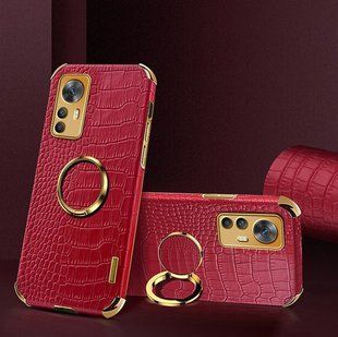 Чехол для Xiaomi 12 Pro с тиснением под кожу крокодила и магнитным держателем Red