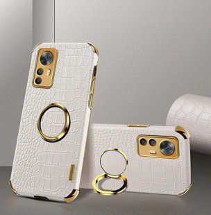 Чехол для Xiaomi 12 Pro с тиснением под кожу крокодила и магнитным держателем White