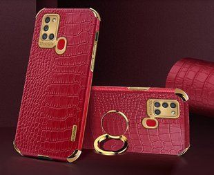 Чехол для Samsung Galaxy A21s с тиснением под кожу крокодила и магнитным держателем Red
