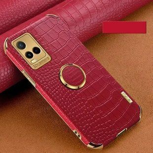 Чехол для Vivo Y33s 4G с тиснением под кожу крокодила и магнитным держателем Red