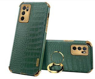 Чохол для Oppo A16 / A16s / A54s / A55 4G з тисненням під шкіру крокодила і магнітним утримувачем Green