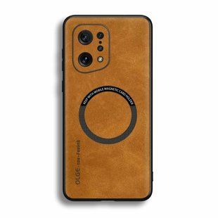 Шкіряний чохол OLGE з MagSafe для Oppo Find X5 Golden brown