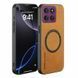 Кожаный чехол OLGE с MagSafe для Motorola Edge 60 Pro Golden brown