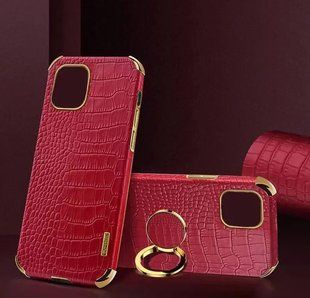Чехол для Apple iPhone 15 Plus с тиснением под кожу крокодила и магнитным держателем Red