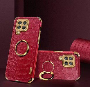 Чехол для Huawei P40 Lite с тиснением под кожу крокодила и магнитным держателем Red