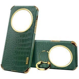 Чехол для Oppo Reno12 F 4G с тиснением под кожу крокодила и магнитным держателем Green