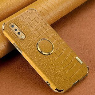 Чохол для Samsung Galaxy A70 з тисненням під шкіру крокодила і магнітним утримувачем Yellow