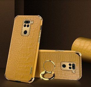 Чехол для Xiaomi Redmi Note 9 с тиснением под кожу крокодила и магнитным держателем Yellow