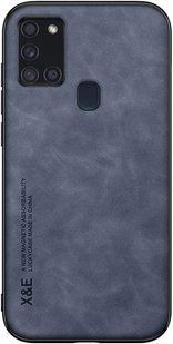 Кожаный чехол Sheepskin с магнитом для Samsung Galaxy A21s Blue