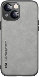 Кожаный чехол Sheepskin с магнитом для Apple iPhone 15 Plus Light gray