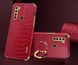 Чехол для Xiaomi Redmi Note 8 с тиснением под кожу крокодила и магнитным держателем Red