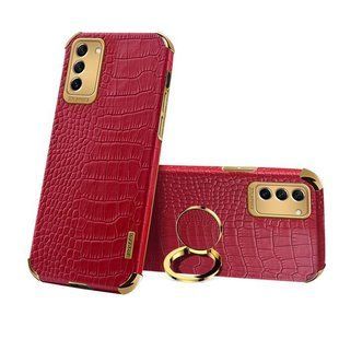 Чехол для Samsung Galaxy S23 Plus с тиснением под кожу крокодила и магнитным держателем Red
