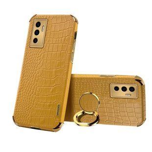 Чохол для Realme C65 4G з тисненням під шкіру крокодила і магнітним утримувачем Yellow