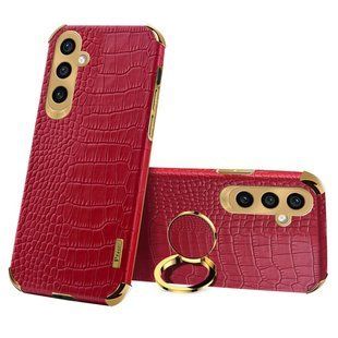 Чехол для Samsung Galaxy A55 с тиснением под кожу крокодила и магнитным держателем Red