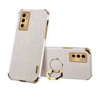 Чохол для Realme C65 4G з тисненням під шкіру крокодила і магнітним утримувачем White